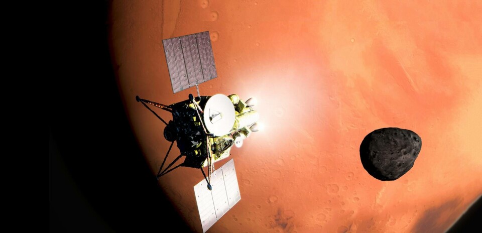 Såhär skulle det kunna se ut när MMX-närmar sig sitt mål. Foto: Jaxa Såhär skulle det kunna se ut när MMX-närmar sig sitt mål. Foto: Jaxa