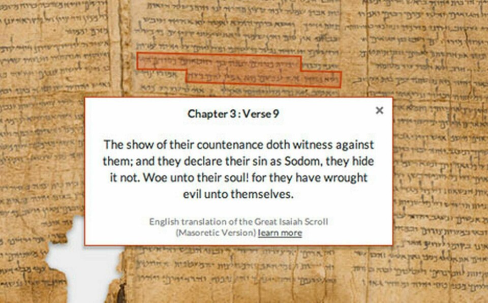 Texterna i Dödahavsrullarna är sökbara och översätts till engelska. Foto: Google