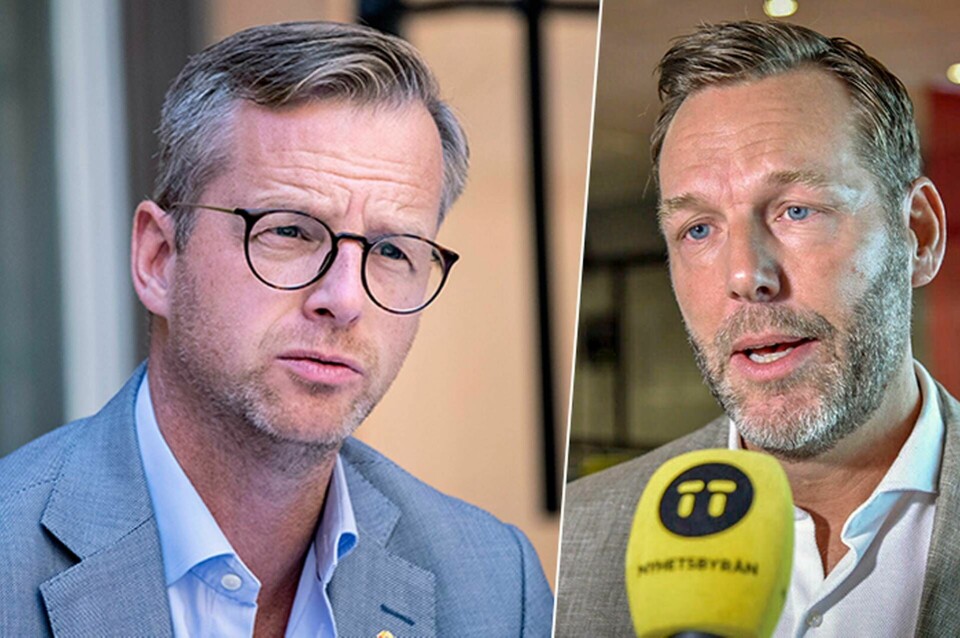 Närings- och innovations­minister Mikael Damberg (S) & Telias vd Johan Dennelind. Foto: Christine Olsson / TT & Lisa Johansson / TT