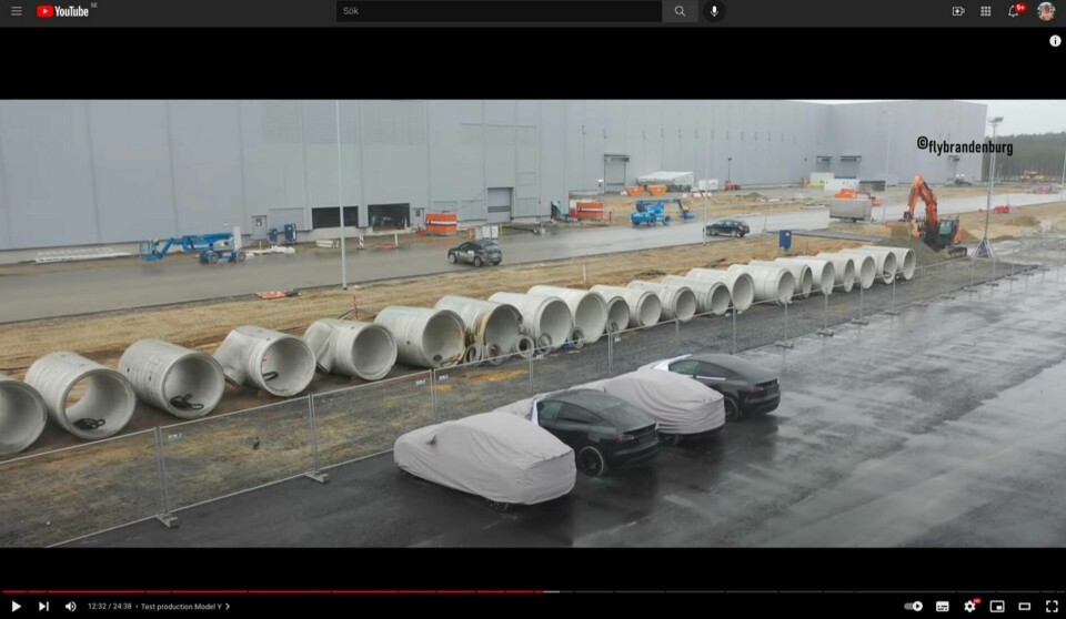 Teslas Gigafactory 4 i Berlin. Skärmbild från Youtubekanalen Fly Brandenburg. Foto: Youtube