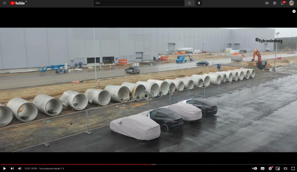 Teslas Gigafactory 4 i Berlin. Skärmbild från Youtubekanalen Fly Brandenburg. Foto: Youtube Teslas Gigafactory 4 i Berlin. Skärmbild från Youtubekanalen Fly Brandenburg. Foto: Youtube