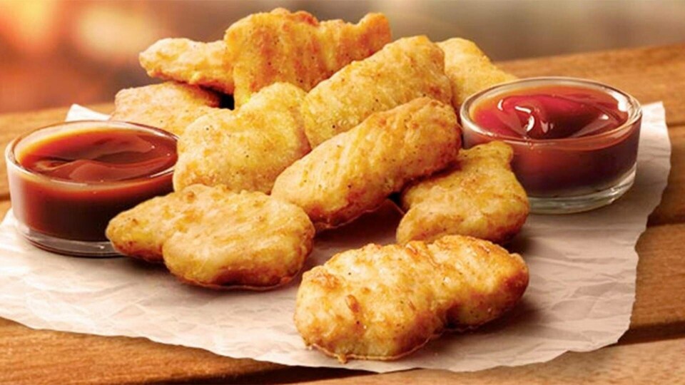 Vanliga kycklingnuggets från KFC. Nu ska kedjan lansera 3d-printade nuggets. Foto: KFC Vanliga kycklingnuggets från KFC. Nu ska kedjan lansera 3d-printade nuggets. Foto: KFC