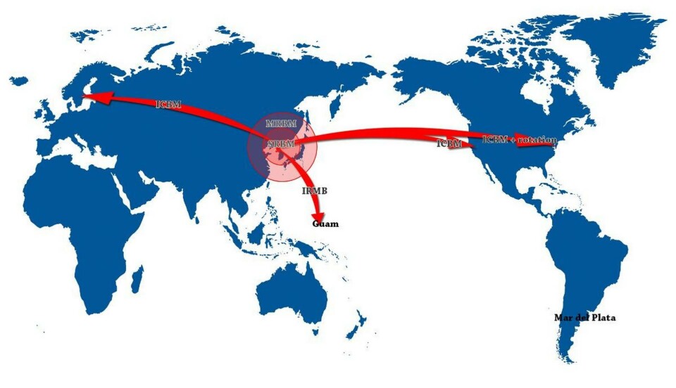 Så långt når Nordkoreas missiler. Foto: Grafik: Felix Björklund Så långt når Nordkoreas missiler. Foto: Grafik: Felix Björklund