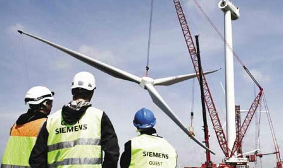 Montering av 6 MW vindkraftverk. Foto: Siemens Montering av 6 MW vindkraftverk. Foto: Siemens