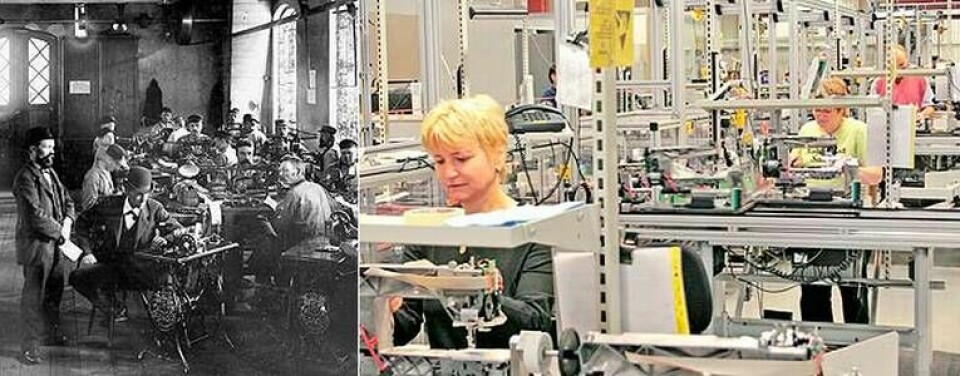 Då och nu. Symaskiner har tillverkats i Husqvarna under tre sekel, men nu är det slut. Den ursprungliga vapentillverklingen fick ge plats för symaskiner 1872.