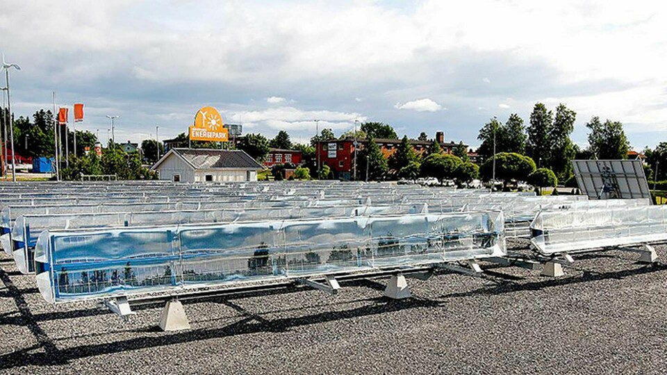 Den gamla versionen av Absolicons solfångare finns bland annat monterad på Hemab energipark i Härnösand. Foto: Kristofer Lönnå