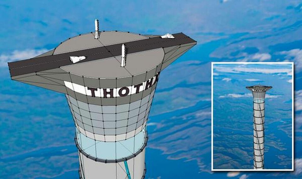 Plattformen på tornets topp ska bland annat användas för raketuppskjutningar. Foto: Thoth Technology Plattformen på tornets topp ska bland annat användas för raketuppskjutningar. Foto: Thoth Technology
