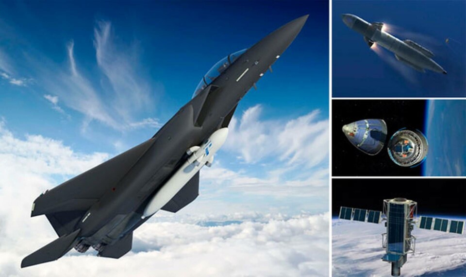 Avskjutningsenheten som förs upp av ett flygplan kopplas på hög höjd loss och skjuter sedan i två steg upp satelliten till sin omloppsbana. Foto: Darpa Avskjutningsenheten som förs upp av ett flygplan kopplas på hög höjd loss och skjuter sedan i två steg upp satelliten till sin omloppsbana. Foto: Darpa