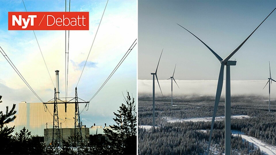 Forsmarks kärnkraftverk samt Markbygdens vindkraftspark. Foto: Tomas Oneborg/SvD/TT samt Magnus Hjalmarson Neiderman, SvD/TT