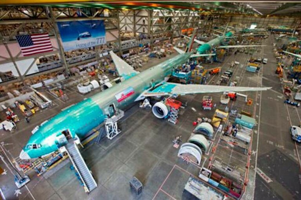 Boeings fabrik för nuvarande modell av 777 i Everett. Foto: Boeing