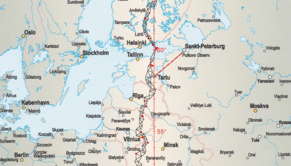 Mätningarna av triangelkedjan inleddes i Ryssland 1816 och avslutades 1855. Den totala längden blev 2 821,853711 kilometer. Foto: FINSKA LANTMÄTERIVERKET Mätningarna av triangelkedjan inleddes i Ryssland 1816 och avslutades 1855. Den totala längden blev 2 821,853711 kilometer. Foto: FINSKA LANTMÄTERIVERKET