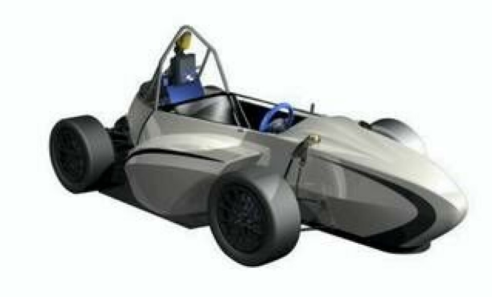Chalmers nya Formula Student-bil som den ser ut i datorn. Den har ännu inte visats upp för världen.