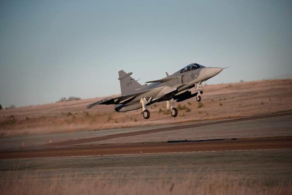 Det andra luftburna exemplaret av Saabs stridsflygplan Gripen E.Foto: Lasse Hejdenberg Det andra luftburna exemplaret av Saabs stridsflygplan Gripen E.Foto: Lasse Hejdenberg
