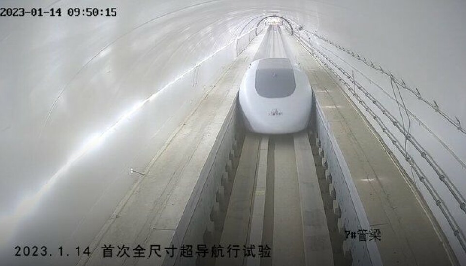 Kinas hyperloop-projekt går framåt. På sikt hoppas man kunna nå hastigheter om minst 1 000 km/h. En hyperloop-podd i Kina.