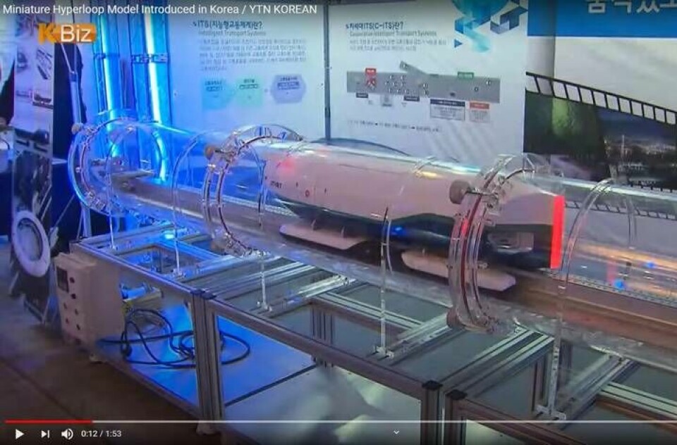 Från ett test 2017. Modell för hyper tube, skärmbild från Yuotube. Foto: Youtube