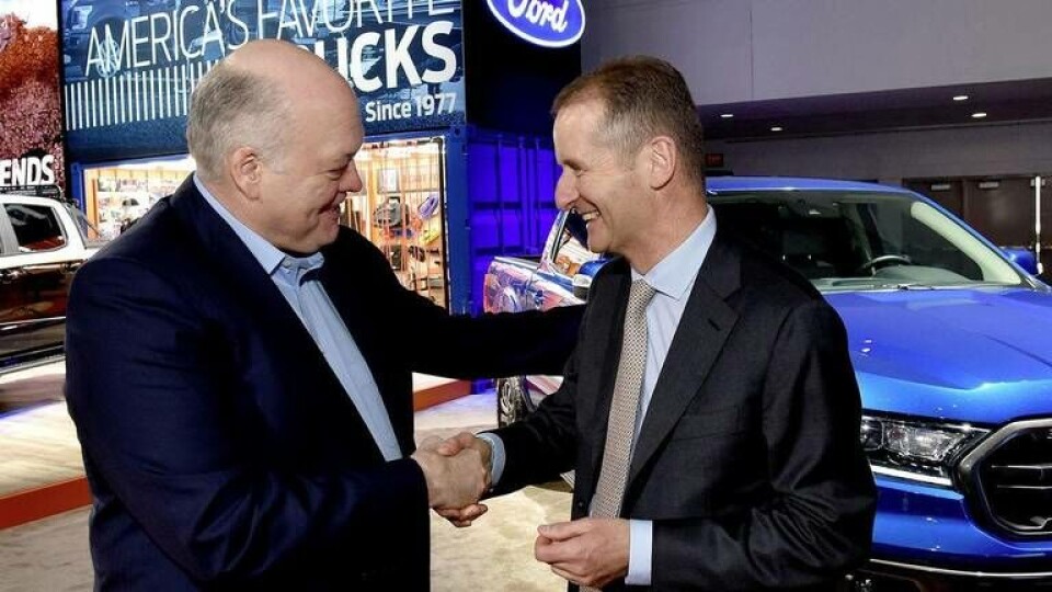 Jim Hackett, Ford, och Herbert Diess, Volkswagen. Foto: Volkswagen Jim Hackett, Ford, och Herbert Diess, Volkswagen. Foto: Volkswagen