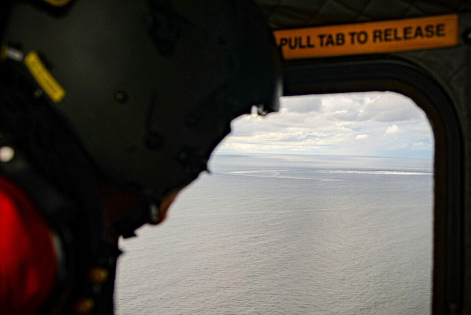 Danska försvarsmakten observerar Nord Stream-gasläckorna från helikopter. Foto: Rune Dyrholm/Danska försvarsmakten Danska försvarsmakten observerar Nord Stream-gasläckorna från helikopter. Foto: Rune Dyrholm/Danska försvarsmakten