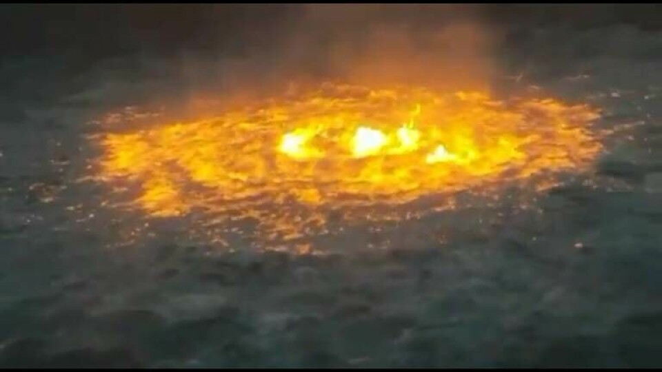 Så här såg det ut i havet utanför Mexiko sommaren 2021 när en gasledning sprang läck och gasen tog fyr. Foto: Manuel Lopez San Martin/Twitter