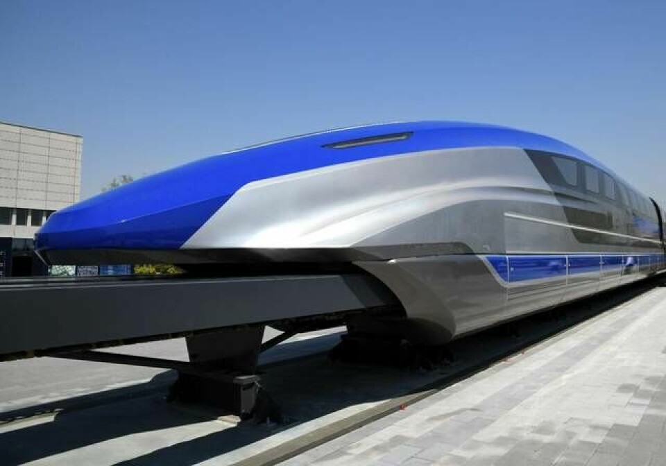 Prototyp för höghastighetsmagnettåg i Qingdao, Shandong, Kina. Tåget ska nå en hastighet på 600 kilometer i timmen. Foto: Xinhua News Agency