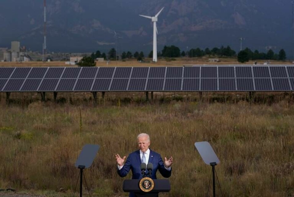 USA:s president Joe Biden höll tal vid en sol- och vindenergianläggning i Arvanda, Colorado, på tisdagen. Foto: Evan Vucci/AP/TT