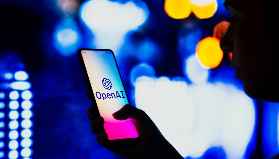 In this photo illustration, a silhouetted woman holds a smartphone with the OpenAI logo displayed on the screen. (Photo by )