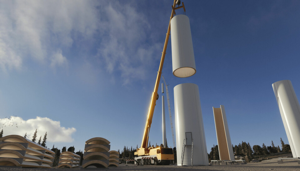 Modvions 105 meter höga torn ska resas utanför Skara i sommar. Bilden är en rendering.