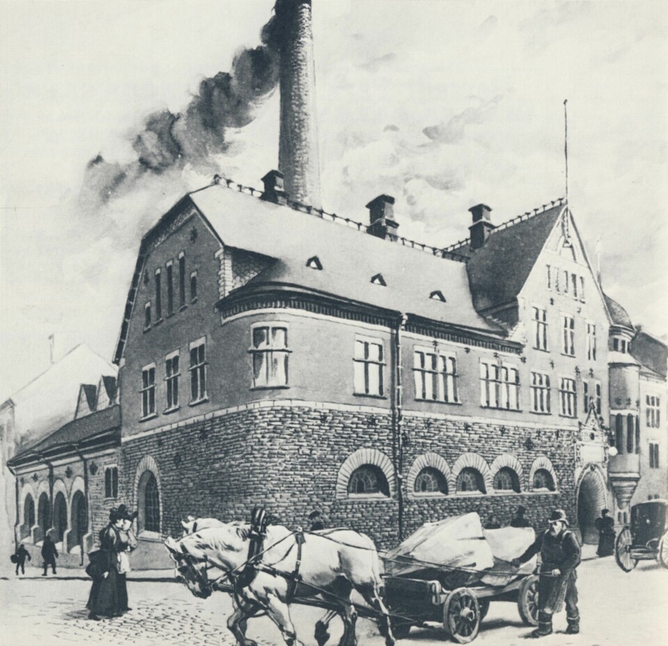 Det nybyggda Brunkebergsverket i Stockholm 1896, illustration av David Ljungdahl. Foto: STOCKHOLMS STADSMUSEUM
