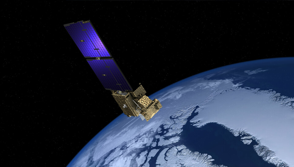 Illustration av en Europeiska rymdorganisationen Esas planerade uppdrag Arctic Weather Satellite mission. En konstellation av små kubsatelliter i omlopp vid polerna ska ge information för att förutse extremväder, bland annat.