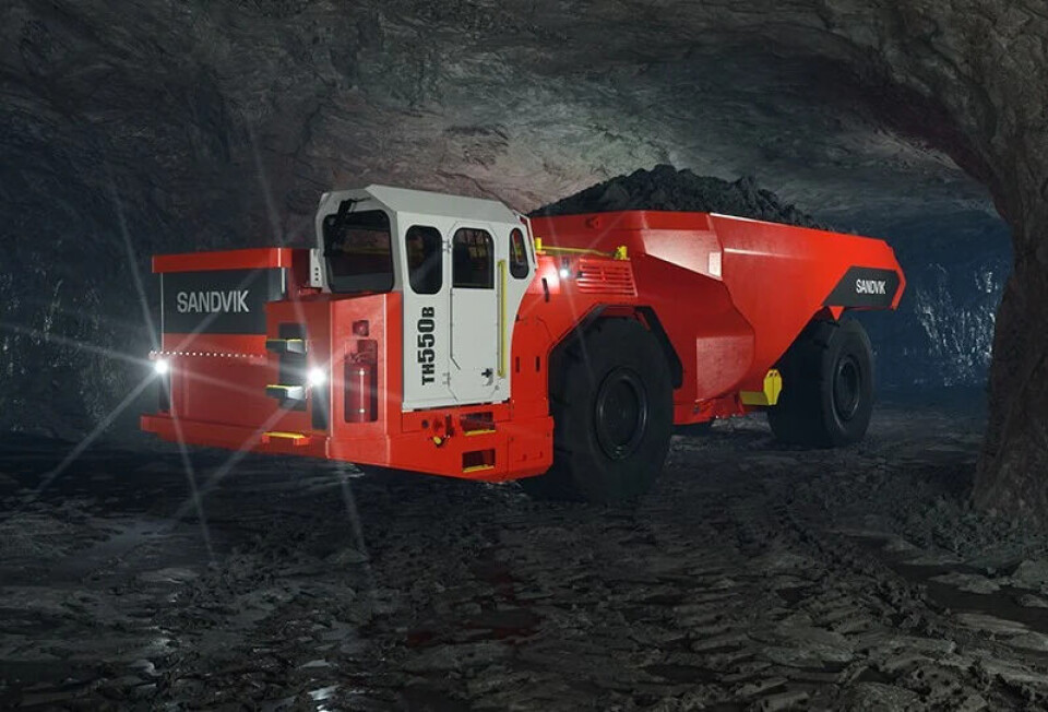 Sandviks gruvtruck TH550B är 11 meter lång och har en kapacitet på 50 ton. Foto: Sandvik Sandviks gruvtruck TH550B är 11 meter lång och har en kapacitet på 50 ton. Foto: Sandvik