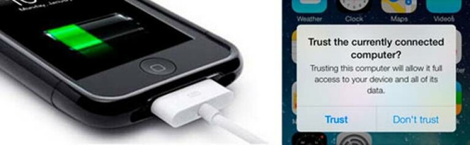 I det kommande iOS 7 varnas användaren om en okänd apparat kopplas till mobilen. Foto: Apple och Georgia Institute of Technology I det kommande iOS 7 varnas användaren om en okänd apparat kopplas till mobilen. Foto: Apple och Georgia Institute of Technology