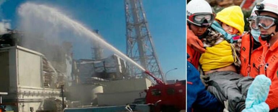 Goda nyheter. Elen har delvis börjat fungera vid Fukishima kärnkraftverk. I helgen kom nyheten om att ytterligare överlevande hittats. I Ishinomaki räddades 16-åriga Jin Abe och hans mormor efter nio dygn i ett raserat hus. Foto: AP Photo/Scanpix Goda nyheter. Elen har delvis börjat fungera vid Fukishima kärnkraftverk. I helgen kom nyheten om att ytterligare överlevande hittats. I Ishinomaki räddades 16-åriga Jin Abe och hans mormor efter nio dygn i ett raserat hus. Foto: AP Photo/Scanpix