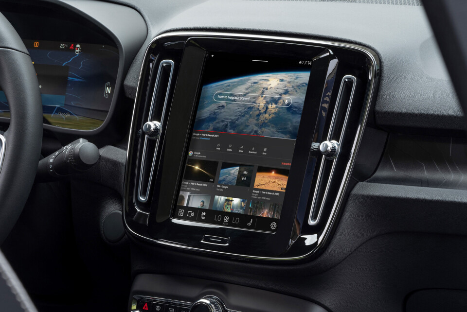 Youtube på infotainmentskärmen i en Volvo C40. Foto: Volvo cars Youtube på infotainmentskärmen i en Volvo C40. Foto: Volvo cars
