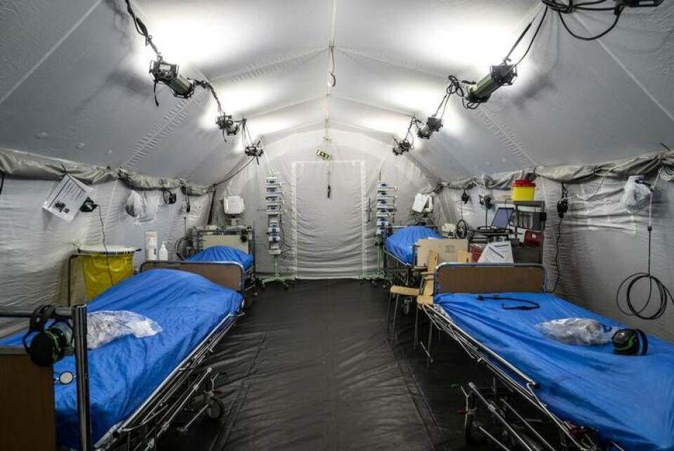 En intensivvårdssal i det fältsjukhus som sattes upp vid Östra sjukhuset i Göteborg i mars.
Foto: Björn Larsson Rosvall/TT En intensivvårdssal i det fältsjukhus som sattes upp vid Östra sjukhuset i Göteborg i mars.
Foto: Björn Larsson Rosvall/TT