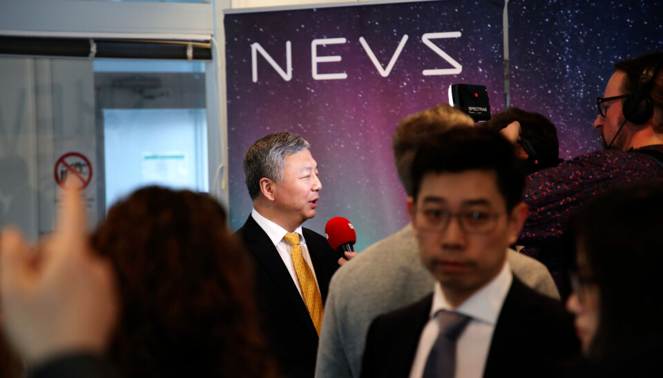 Nevs grundare Kai Johan Jiang under en pressträff på fabriken i Trollhättan 2018. Arkivbild. Nevs grundare Kai Johan Jiang under en pressträff på fabriken i Trollhättan 2018. Arkivbild.