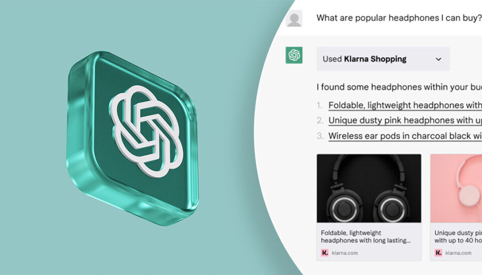 Open AI:s logotyp och en skärmbild från Klarna.