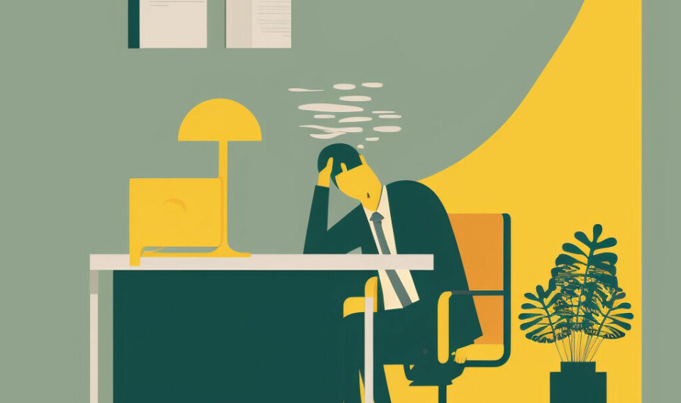 Illustration av en person med ångest i ett grönt kontor