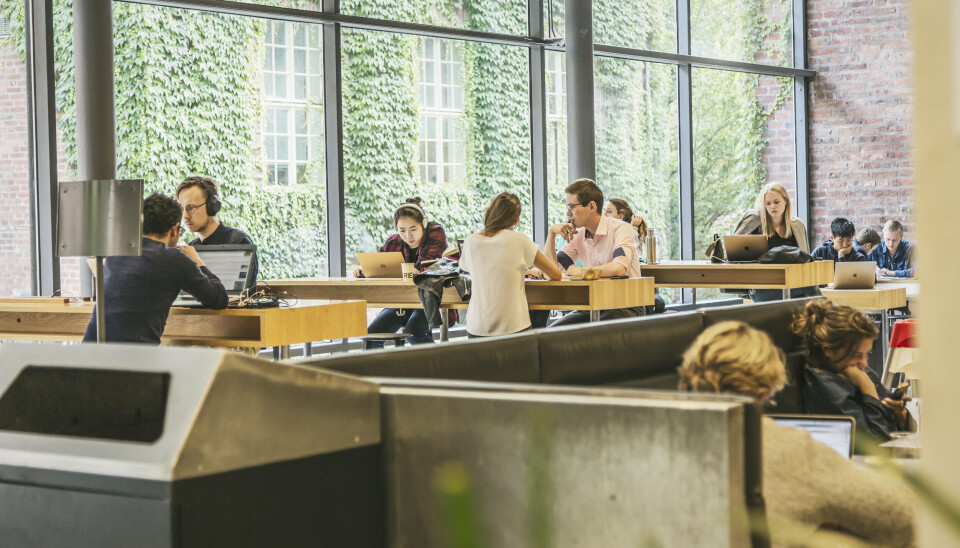 Unga vuxna studenter i en studiesal på universitet.