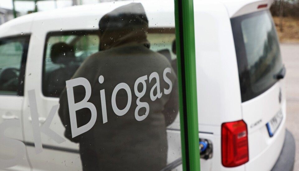 I slutet av 2022 fanns cirka 52 000 gasdrivna vägfordon i Sverige, vilket är 1 procent av flottan, skriver debattören. Vit bil vid en station för att tanka biogas.