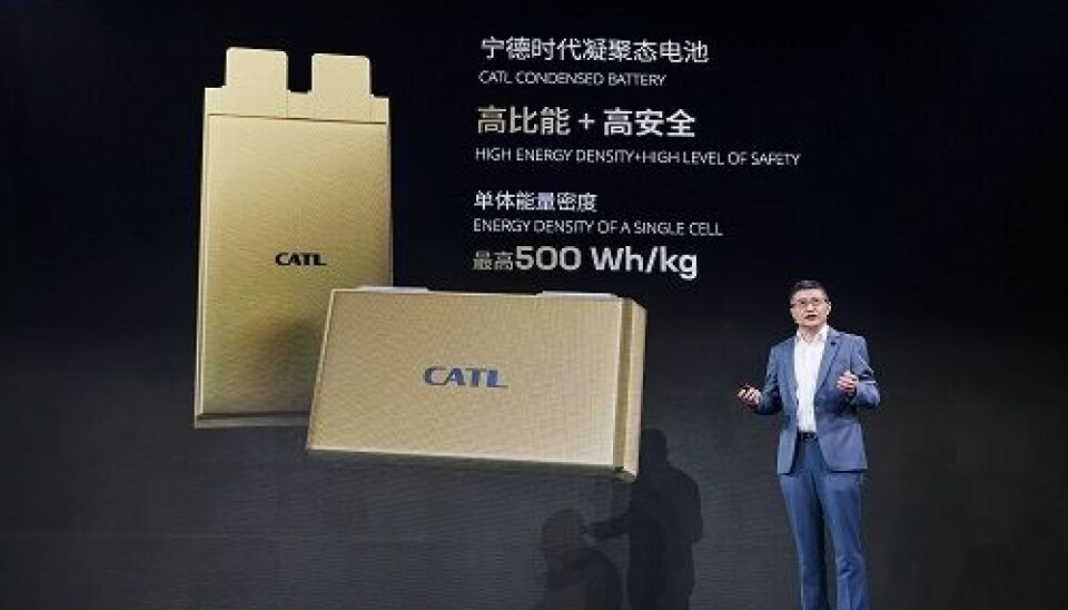 CATL presenterar sitt nya batteri med upp till 500 Wh/kg energitäthet.