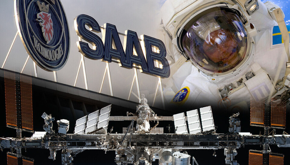 Ett bildcollage av en logotyp, en astronaut och en rymdstation.