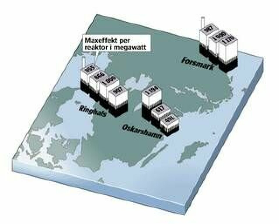 Så här ser kärnkraftskartan i Sverige ut i dag. (Ill: Ingemar Franzén/Ny Teknik)