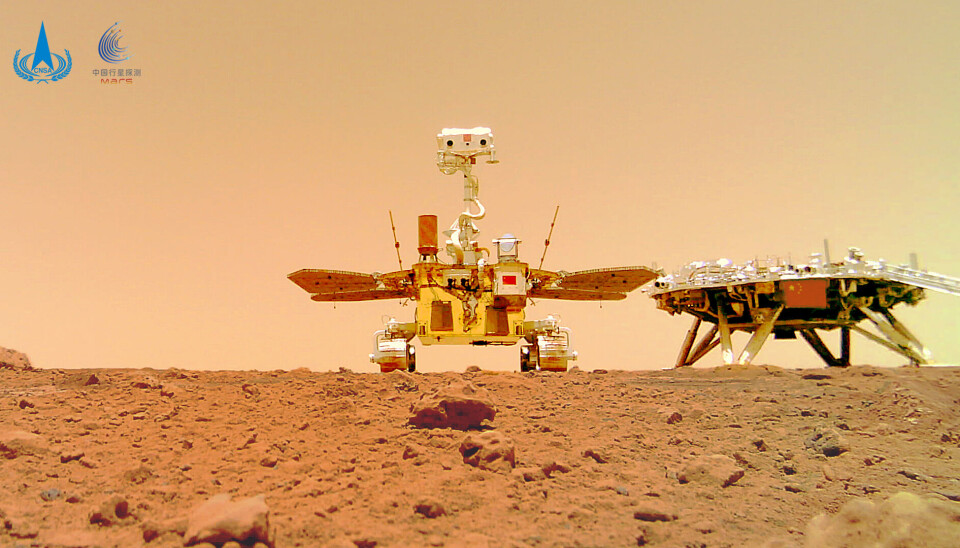 Zhurong tog en selfie efter att den landat på Mars i maj 2021. En rover på Mars.
