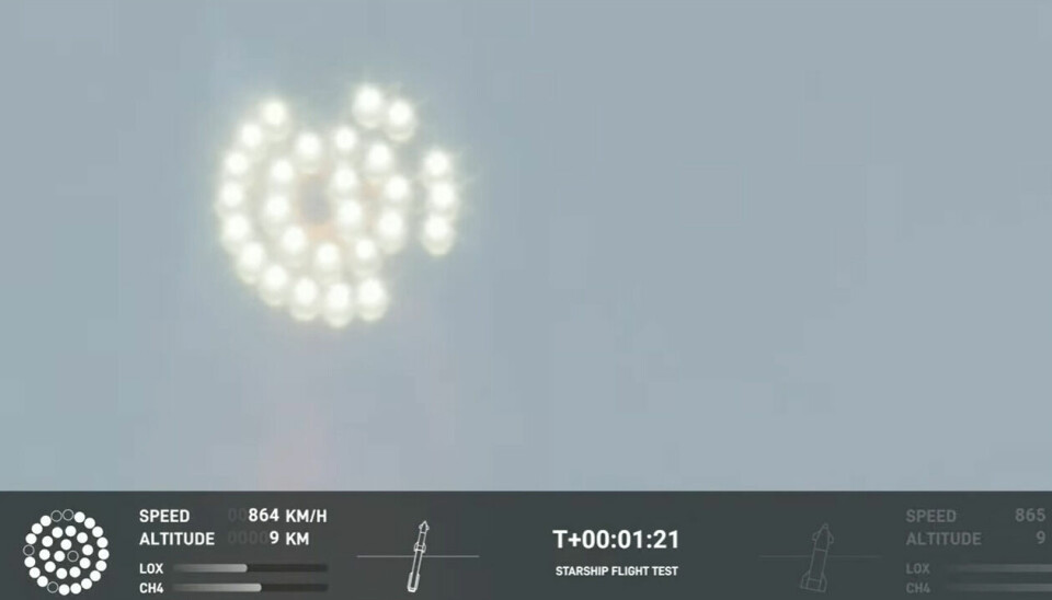 En skärmavbild av en raket som lyfter.