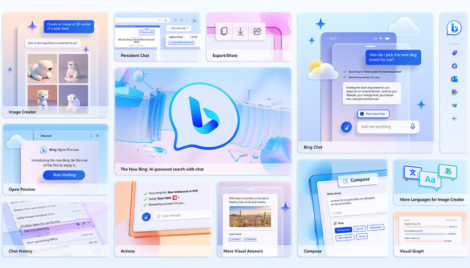 Sökmotorn Bing har turboladdats med ai-tekniken från Open AI. Bilden visar Microsofts uppdaterade sökmotor Bing.