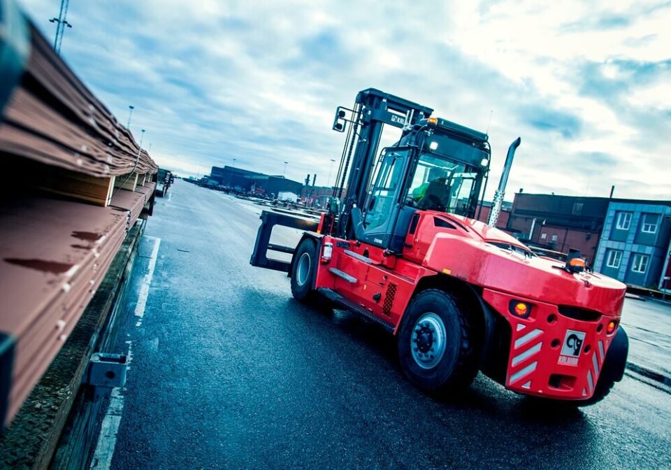 En 14-tons gaffeltruck från Kalmar som ska förses med bränsleceller för vätgasdrift. Foto: Kalmar En 14-tons gaffeltruck från Kalmar som ska förses med bränsleceller för vätgasdrift. Foto: Kalmar