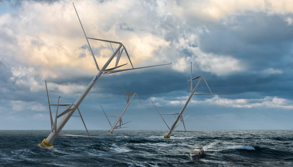 Illustration av en annorlunda typ av vindkraftverk i havet.