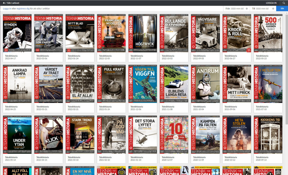 Teknikhistorias arkiv i appen och e-tidningen rymmer över fyra års upplagor.