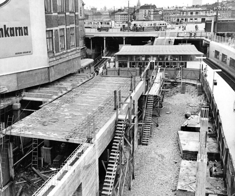Tunnelbanan vid Slussen däckas över i augusti 1960. Foto: Aftonbladet/IBL bildbyrå/TT Tunnelbanan vid Slussen däckas över i augusti 1960. Foto: Aftonbladet/IBL bildbyrå/TT