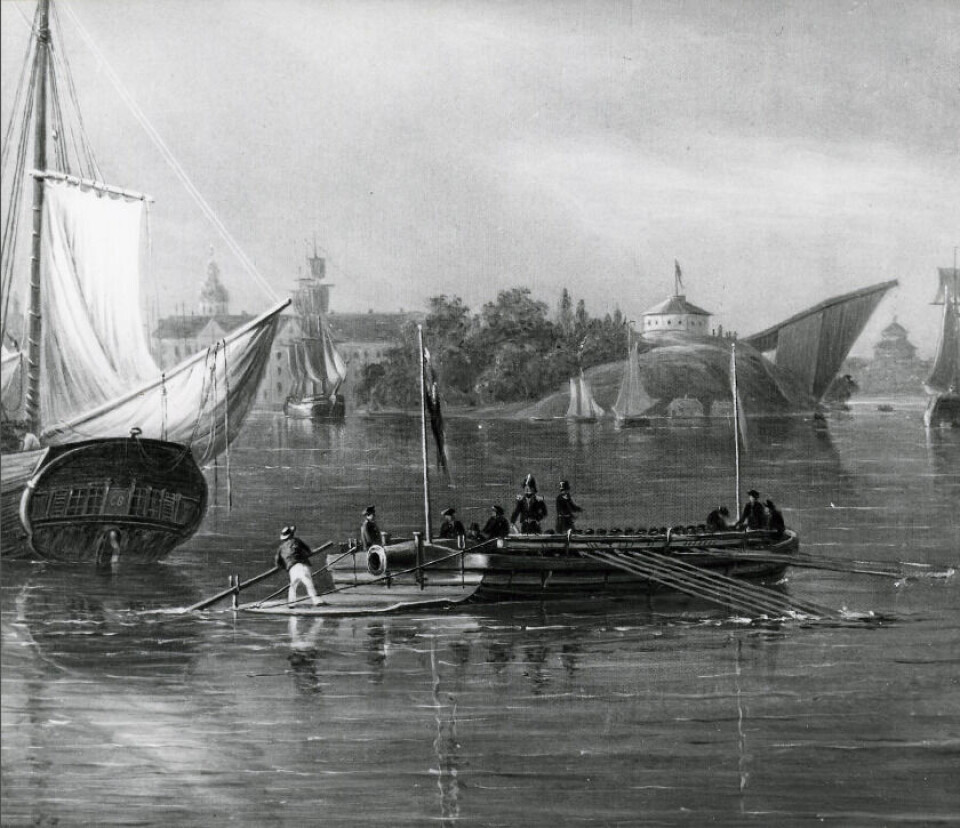 Kanonjolle i tuschteckning av Jacob Hägg, ursprungligen publicerad i Lärobok i sjömanskap. Foto: Sjöhistoriska museet Kanonjolle i tuschteckning av Jacob Hägg, ursprungligen publicerad i Lärobok i sjömanskap. Foto: Sjöhistoriska museet