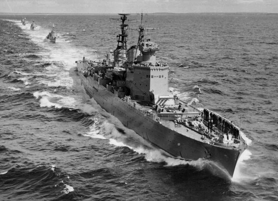HMS Tre Kronor var en av de större och tyngre kryssare som blev flottans ryggrad på 1950-talet. Foto: Svd/TT